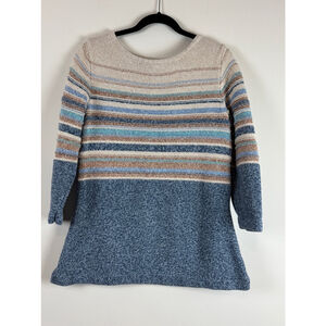 Women's L.L.Bean Striped Cotton Sweater Size XL Blue Beige